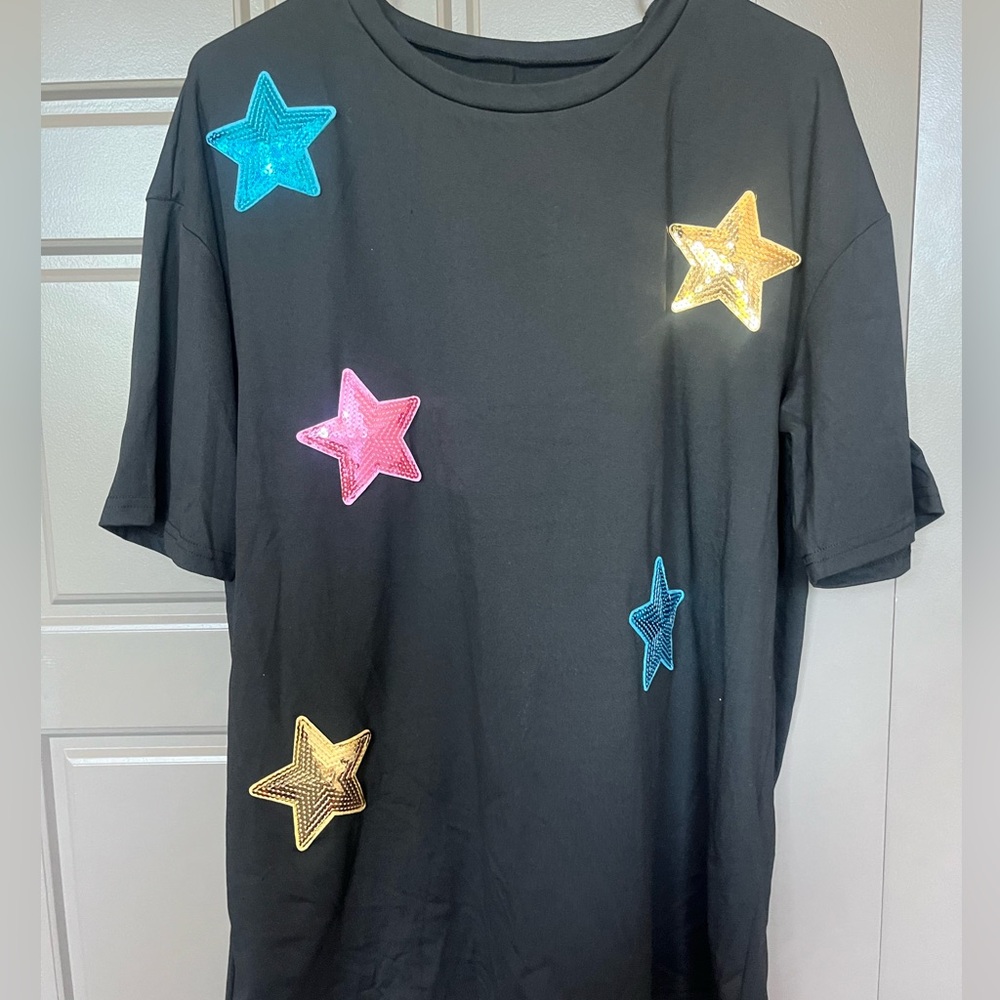 SHEIN patch stars black tee, never worn
